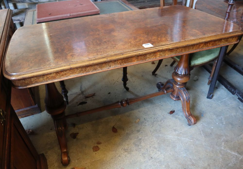 A Victorian burr walnut library table, 121 x 60cm